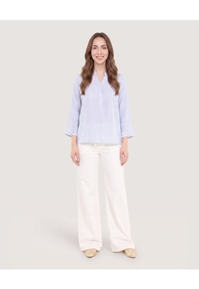 Blusa Basica Manga ¾  Para Mujer Azul Ostu