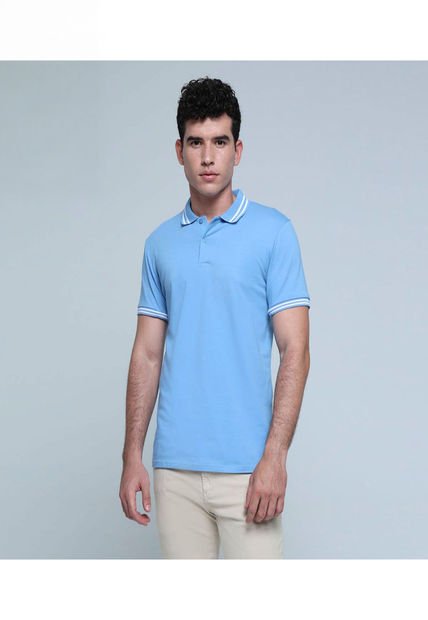 Polo Para Hombre Cuello Tejido Sin Bolsillo Color Azul  Marca Ostu #60110606