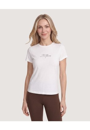 Camiseta Slim Estampada Para Mujer Blanco Ostu