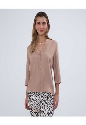 Blusa Para Mujer Manga 3/4 Color Beige Marca Ostu #40121032