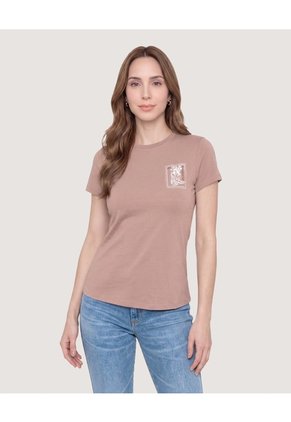 Camiseta Slim Estampada Para Mujer Beige Ostu
