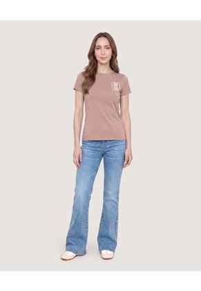 Camiseta Slim Estampada Para Mujer Beige Ostu