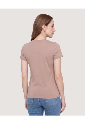 Camiseta Slim Estampada Para Mujer Beige Ostu