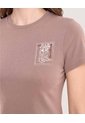 Camiseta Slim Estampada  Para Mujer Beige Ostu de Ostu