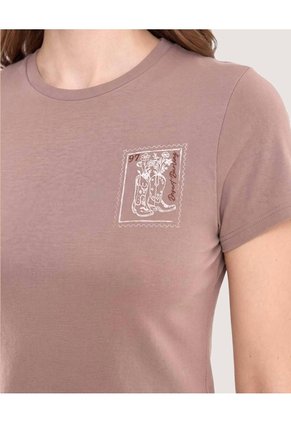 Camiseta Slim Estampada Para Mujer Beige Ostu
