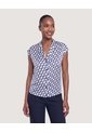 Blusa Estampada Cuello Solapa  Para Mujer Azul Ostu de Ostu