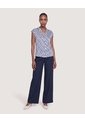 Blusa Estampada Cuello Solapa  Para Mujer Azul Ostu de Ostu