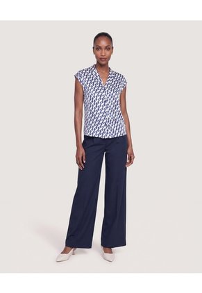 Blusa Estampada Cuello Solapa Para Mujer Azul Ostu