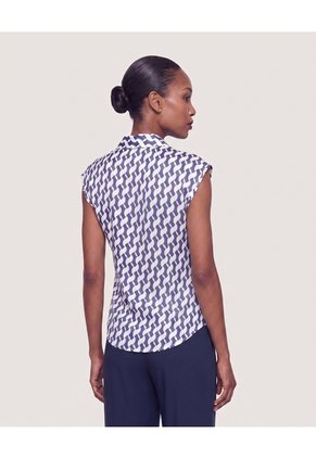 Blusa Estampada Cuello Solapa Para Mujer Azul Ostu