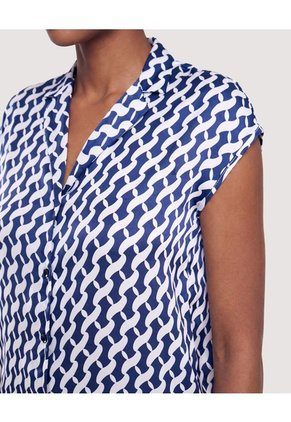 Blusa Estampada Cuello Solapa Para Mujer Azul Ostu