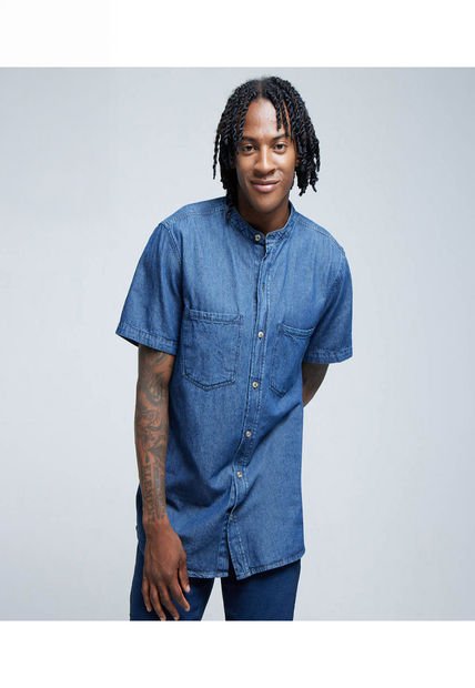 Camisa Para Hombre Manga Corta Con Bolsillo Color Azul  Marca Ostu #60010704