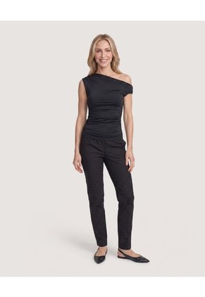 Camiseta Escote Asimétrico Drapeado Para Mujer Negro Ostu