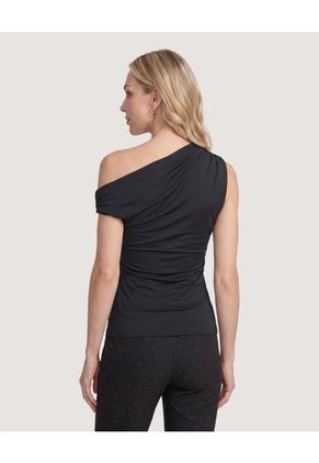 Camiseta Escote Asimétrico Drapeado Para Mujer Negro Ostu