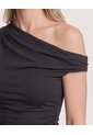Camiseta Escote Asimétrico Drapeado  Para Mujer Negro Ostu de Ostu