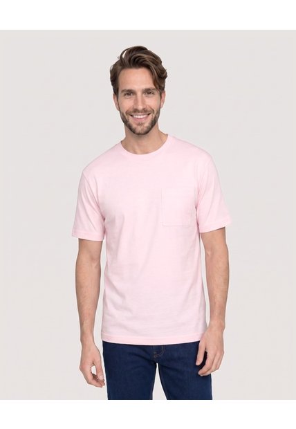 Camiseta Oversize Con Bolsillo  Para Hombre Rosa Ostu