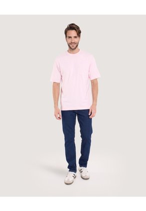 Camiseta Oversize Con Bolsillo  Para Hombre Rosa Ostu