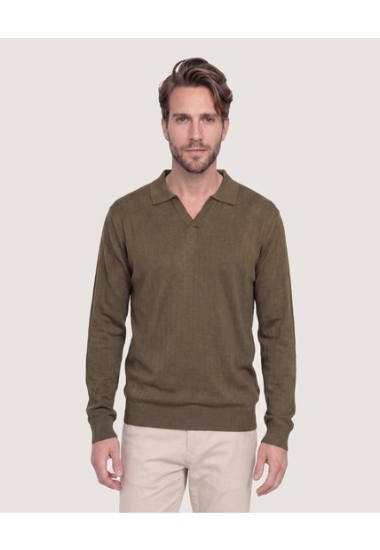Saco Tejido Cuello Polo  Para Hombre Verde Ostu