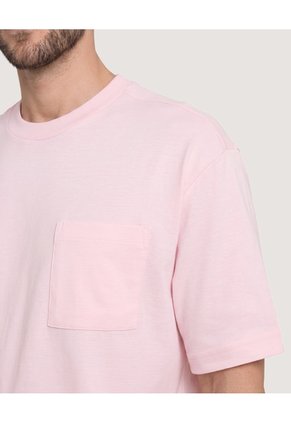 Camiseta Oversize Con Bolsillo  Para Hombre Rosa Ostu