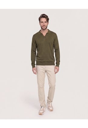 Saco Tejido Cuello Polo  Para Hombre Verde Ostu