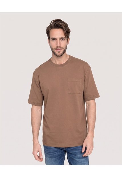 Camiseta Oversize Con Bolsillo  Para Hombre Café Ostu