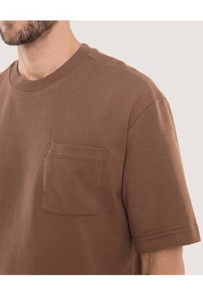 Camiseta Oversize Con Bolsillo Para Hombre Café Ostu