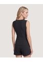 Camiseta Tejida Escote V Texturizada  Para Mujer Negro Ostu de Ostu
