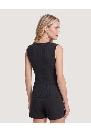 Camiseta Tejida Escote V Texturizada  Para Mujer Negro Ostu