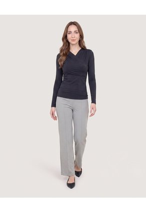 Camiseta Escote Drapeado  Para Mujer Negro Ostu