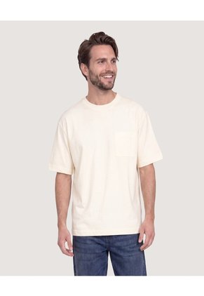Camiseta Oversize Con Bolsillo Para Hombre Crema Ostu