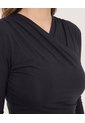 Camiseta Escote Drapeado  Para Mujer Negro Ostu de Ostu