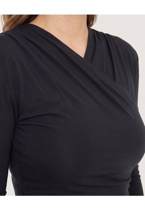 Camiseta Escote Drapeado  Para Mujer Negro Ostu