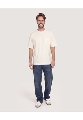 Camiseta Oversize Con Bolsillo Para Hombre Crema Ostu