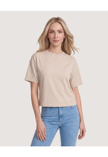 Camiseta Crop Oversize  Para Mujer Café Ostu