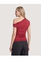 Camiseta Escote Asimétrico Drapeado  Para Mujer Vino Ostu de Ostu