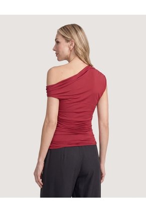 Camiseta Escote Asimétrico Drapeado  Para Mujer Vino Ostu