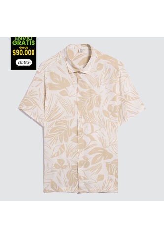 Camisa Para Hombre Manga Corta Sin Bolsillo Cuello Abierto Color Beige Marca Ostu #60010783 Ostu