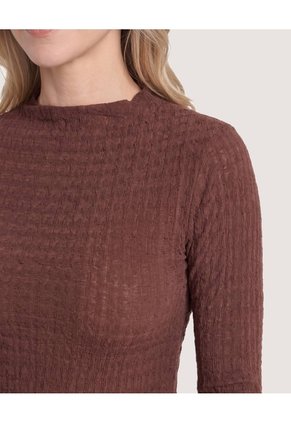 Camiseta Cuello Alto Texturizada Para Mujer Café Ostu