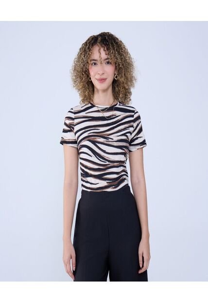 Camiseta Para Mujer Manga Corta Color Beige Marca Ostu #40092229