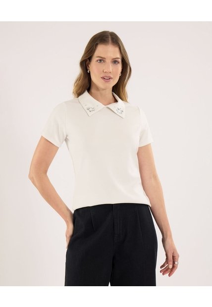 Polo Para Mujer Manga Corta Color Crudo Marca Ostu #40110181