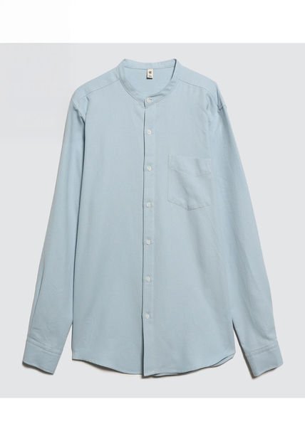 Camisa Para Hombre Manga Larga Con Bolsillo Color Azul Claro Marca Ostu #60010723