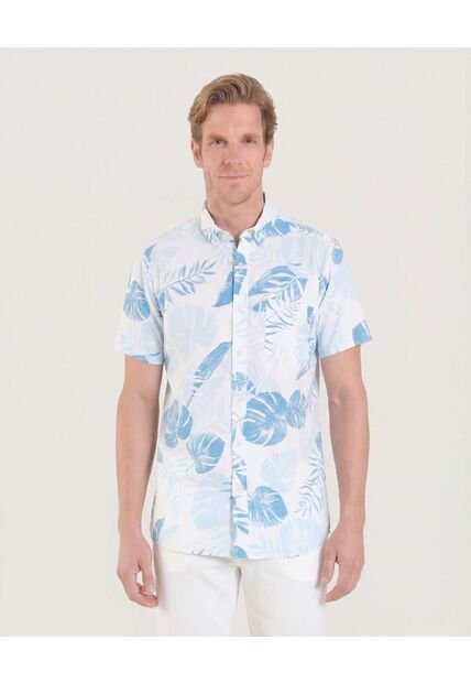 Camisa  Para Hombre Manga Corta Con Bolsillo Cuello B Color Azul Marca Ostu #60010896