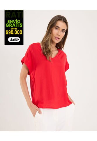 Blusa Para Mujer Manga Corta Color Rojo Marca Ostu #40121060 Ostu