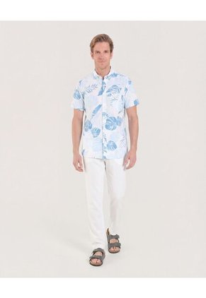 Camisa  Para Hombre Manga Corta Con Bolsillo Cuello B Color Azul Marca Ostu #60010896