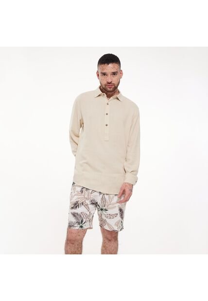 Camisa Para Hombre Manga Larga Sin Bolsillo Color Beige Marca Ostu #60010532