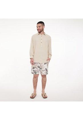 Camisa Para Hombre Manga Larga Sin Bolsillo Color Beige Marca Ostu #60010532