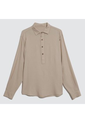 Camisa Para Hombre Manga Larga Sin Bolsillo Color Beige Marca Ostu #60010532