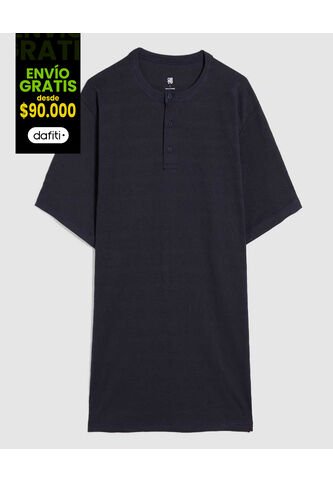Camiseta Para Hombre Manga Corta Cuello Henley Color Azul  Marca Ostu #60091535 Ostu