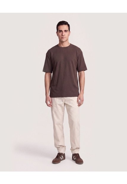 Camiseta Oversize Texturizada  Para Hombre Café Ostu