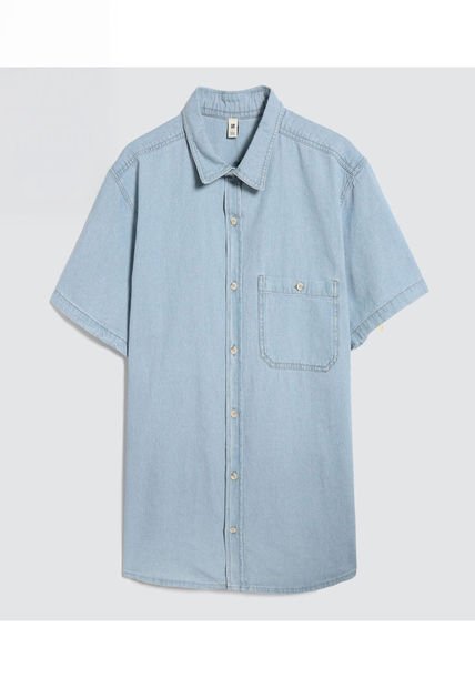Camisa Para Hombre Manga Corta Con Bolsillo Color Azul Claro Marca Ostu #60010733