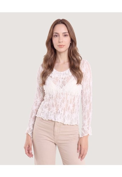 Camiseta Blonda Romantic  Para Mujer Hueso Ostu